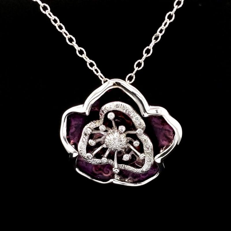 Diamond and Purple Enamel Pendant