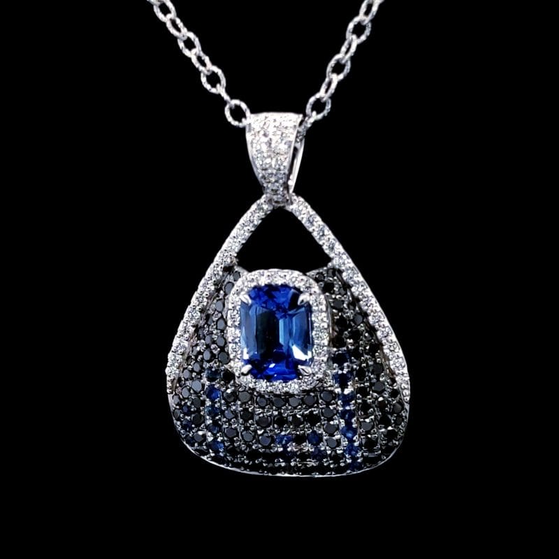 Blue Sapphire, Black and White Diamonds
