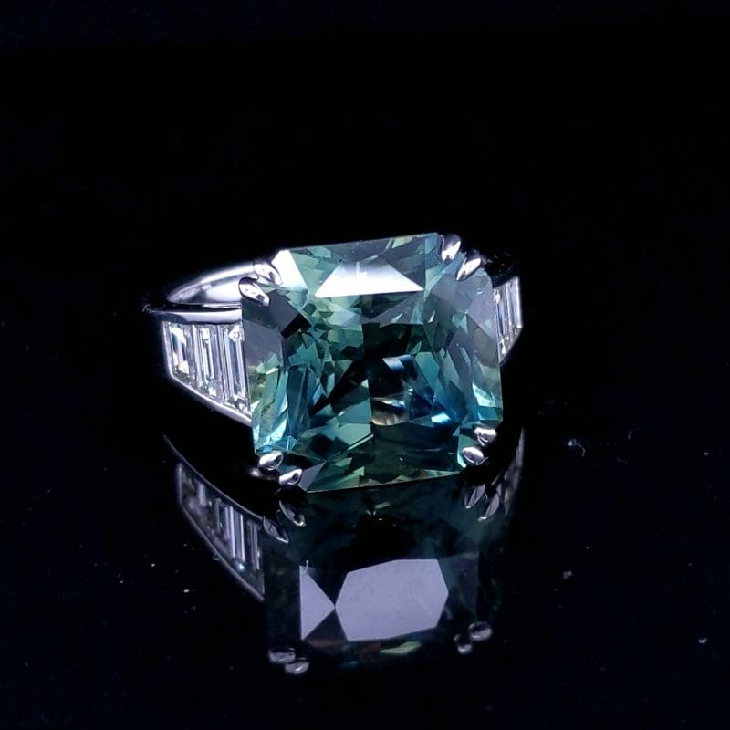 Blue Green Sapphire Ring