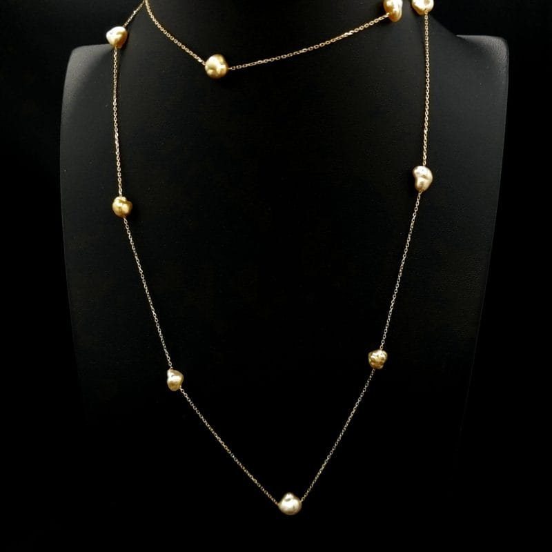 Long Golden Keshi Pearl Necklace