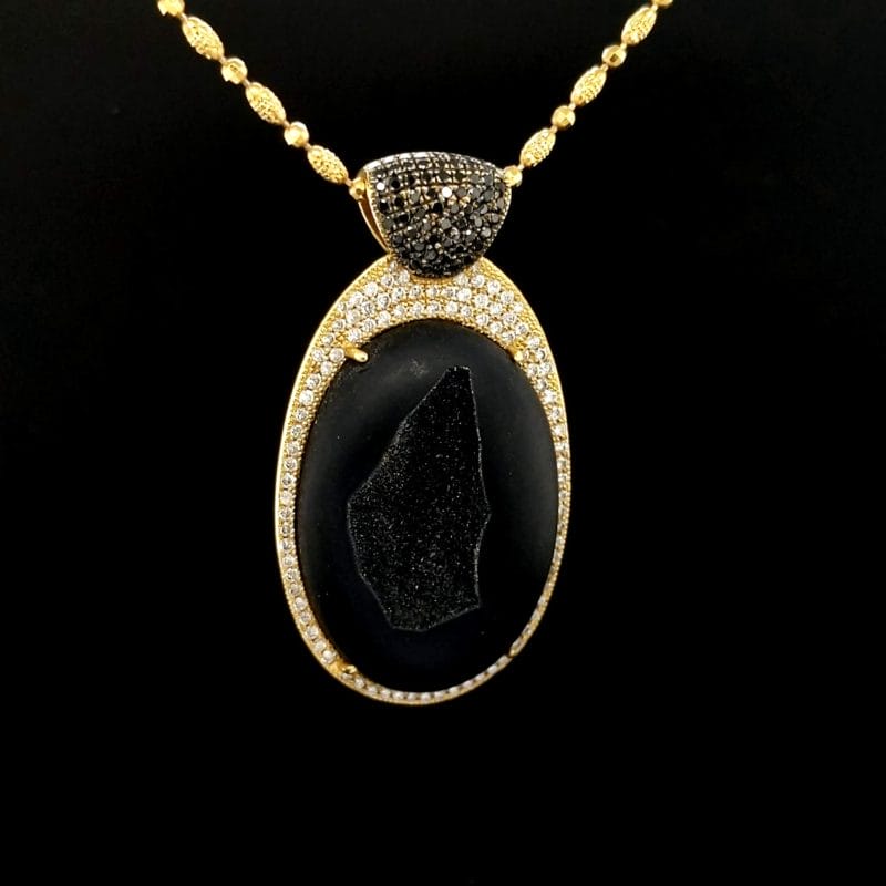 Druzy Quartz and Diamond Pendant