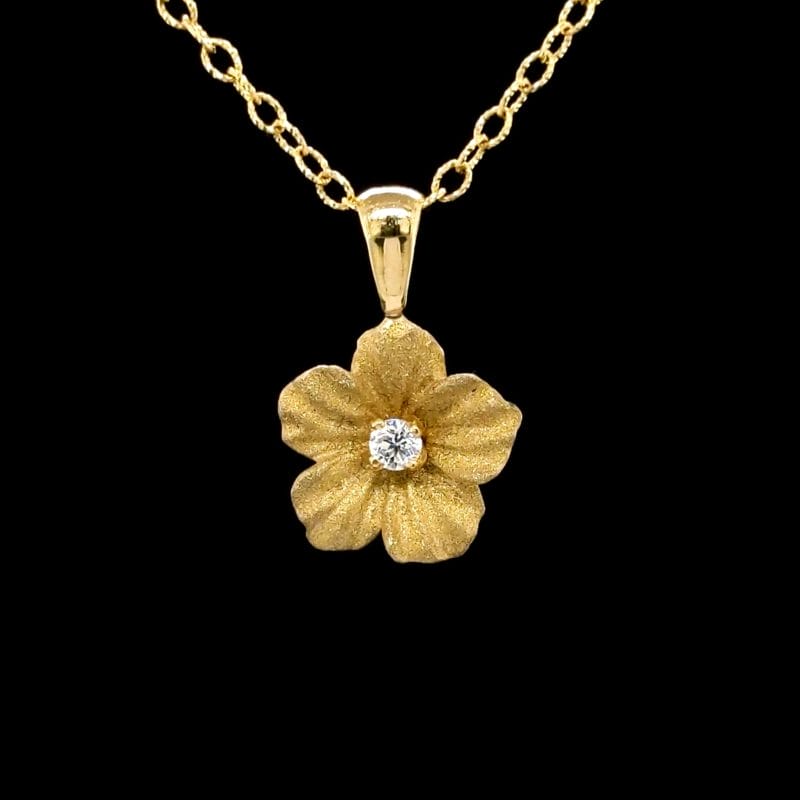 Golden Flower with Diamond Pendant